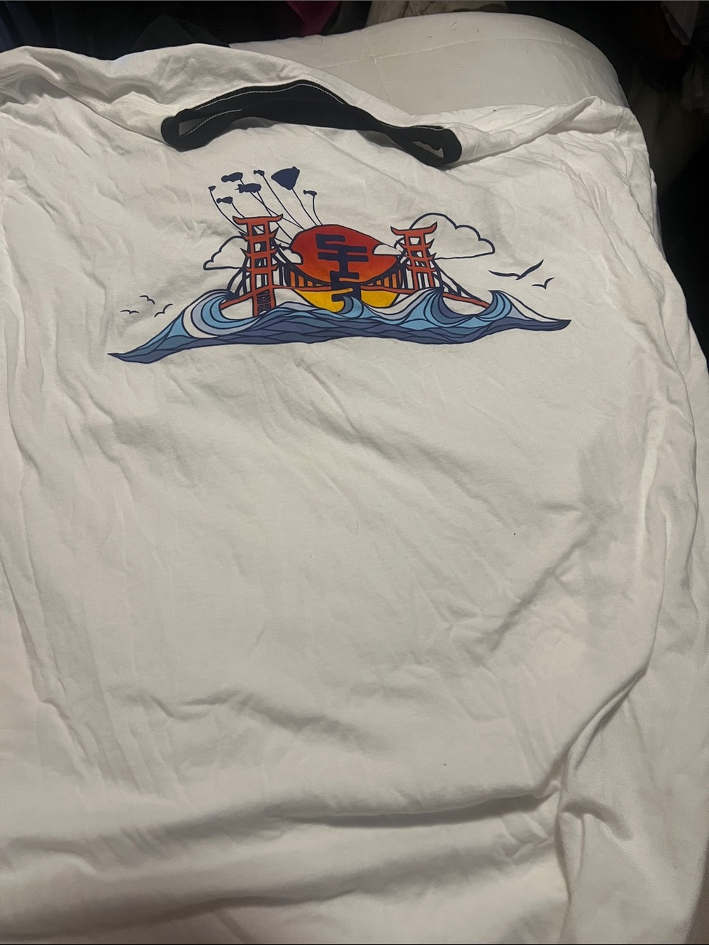 Disney White Men's Swim Tank with Red & Blue Sunset Bridge Graphic